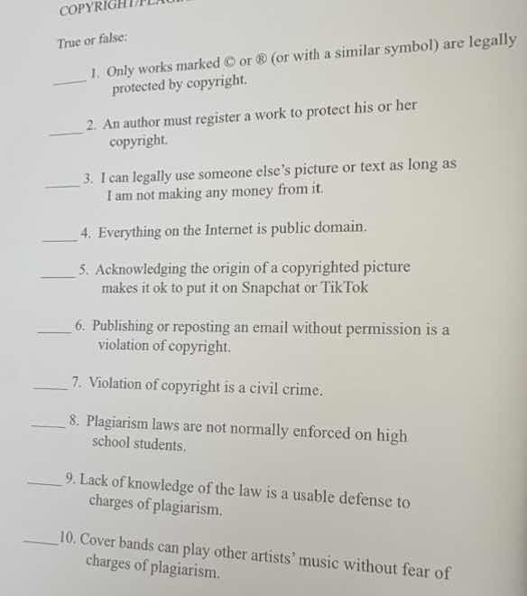 true or false: 1. only works marked © or ® (or with a similar symbol) a…