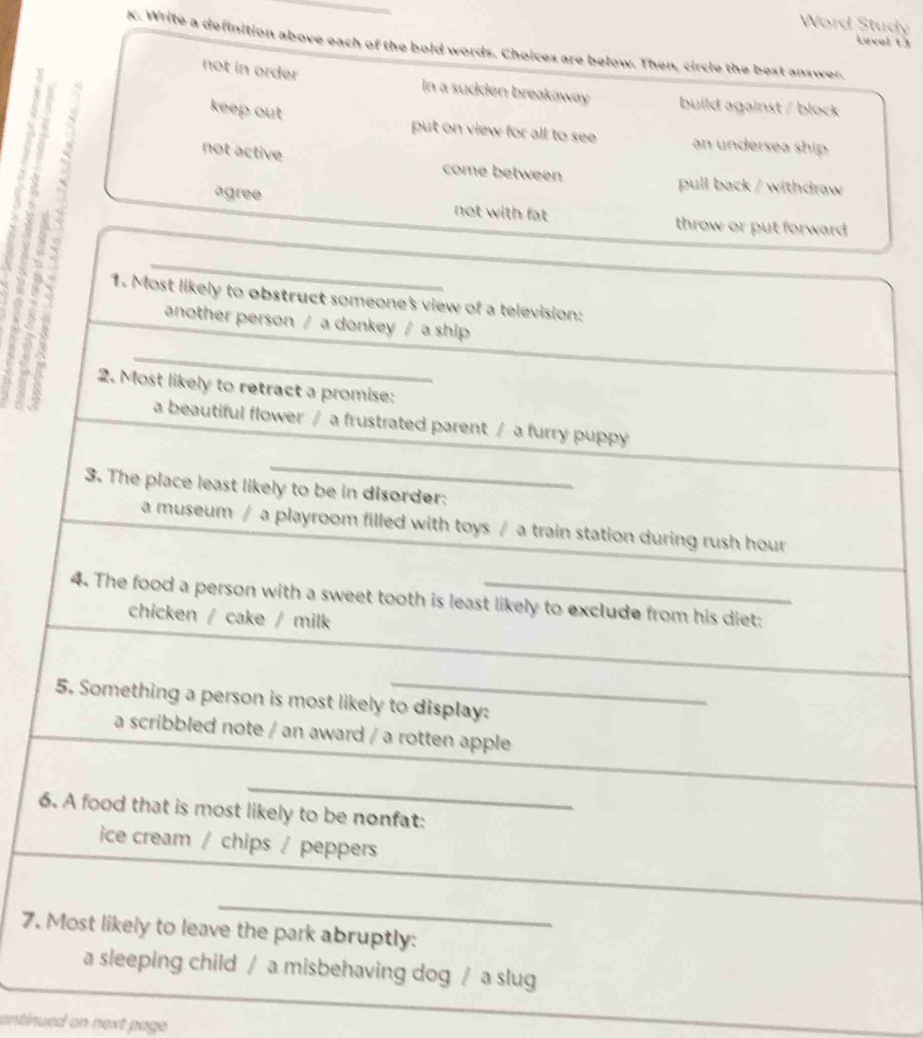 word study level 13 x. write a definition above each of the bold words.…