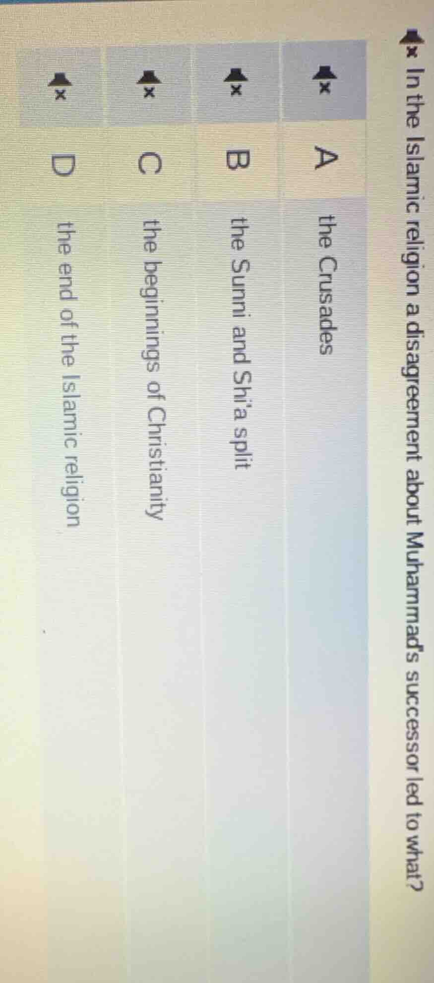 in the islamic religion a disagreement about muhammads successor led to…