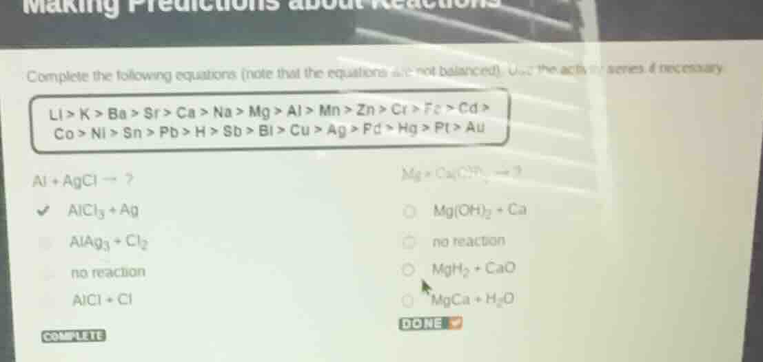 making predictions about reactions complete the following equations (no…