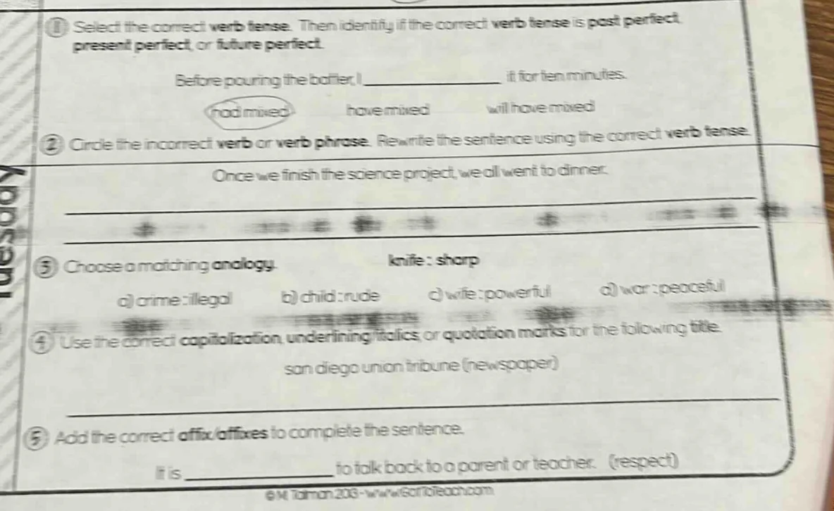 ① select the correct verb tense. then identify if the correct verb tens…