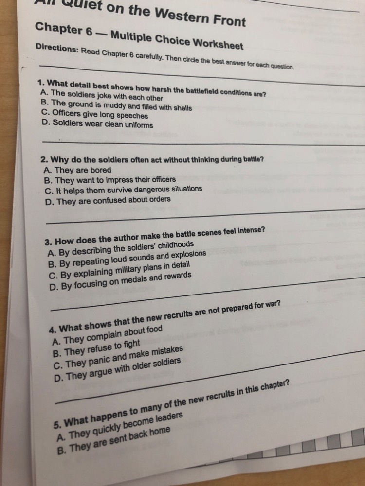 all quiet on the western front chapter 6 — multiple choice worksheet di…