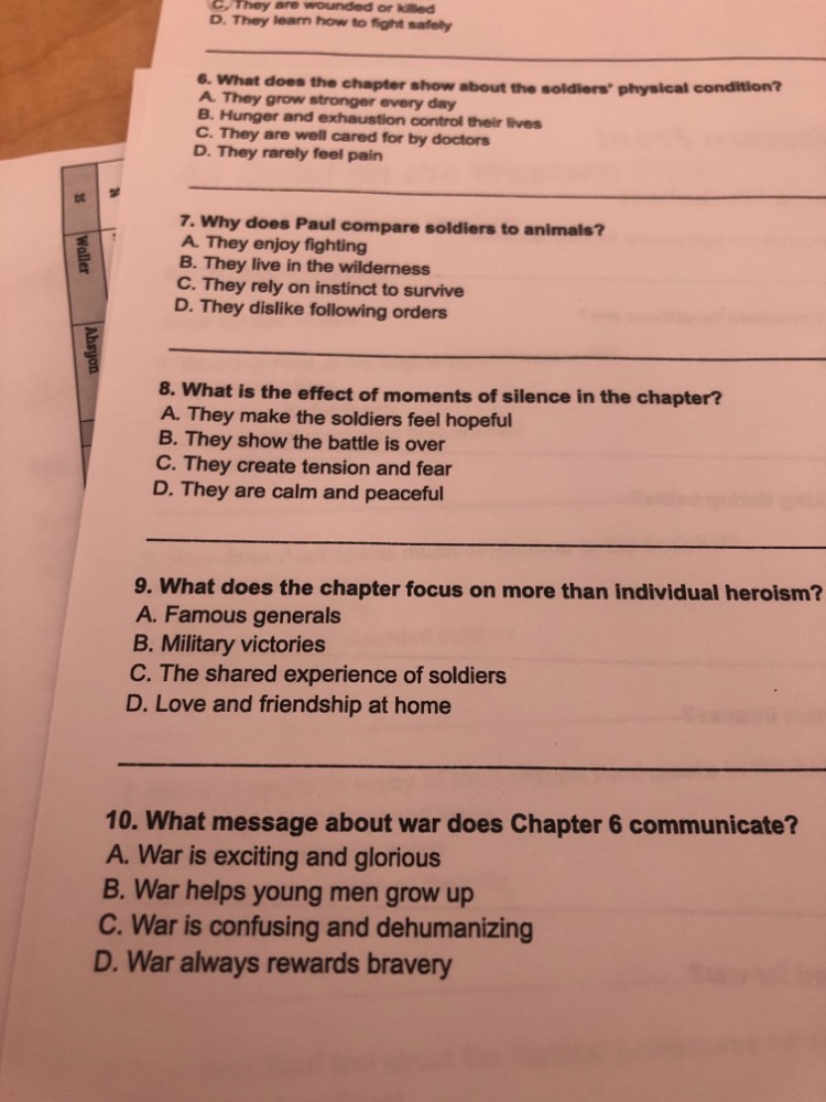 c. they are wounded or killed d. they learn how to fight safely 6. what…