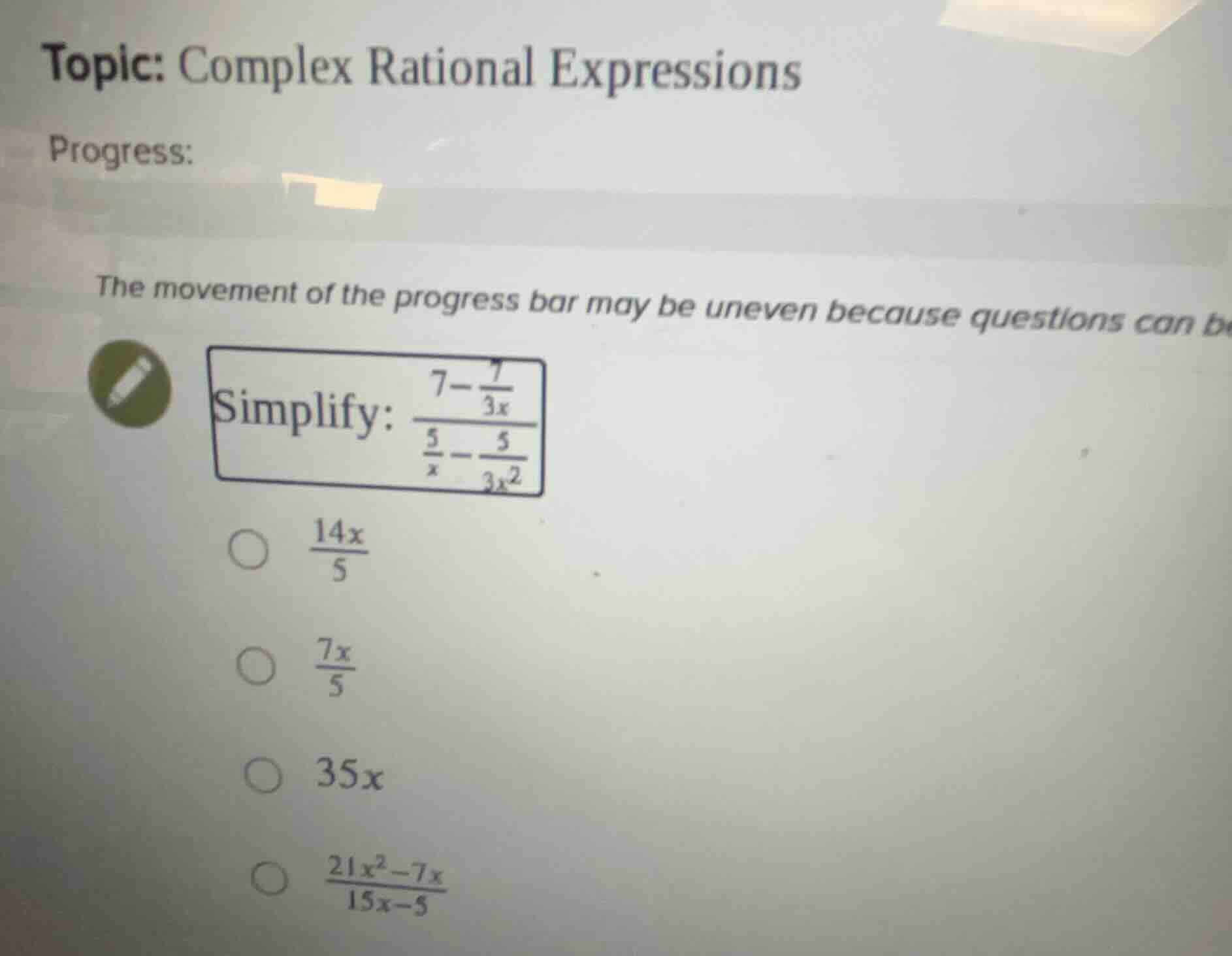 topic: complex rational expressions progress: the movement of the progr…