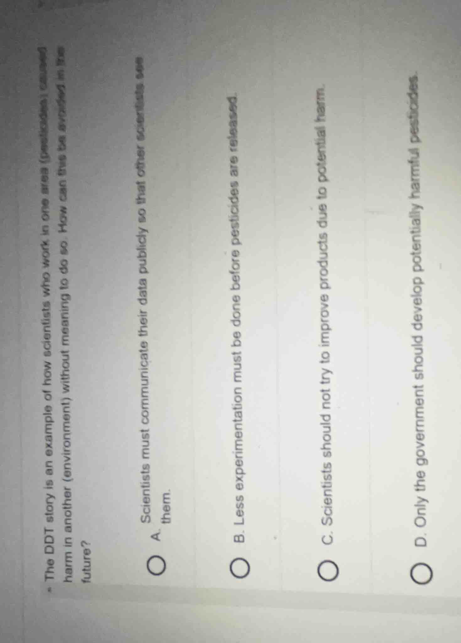 the ddt story is an example of how scientists who work in one area (pes…