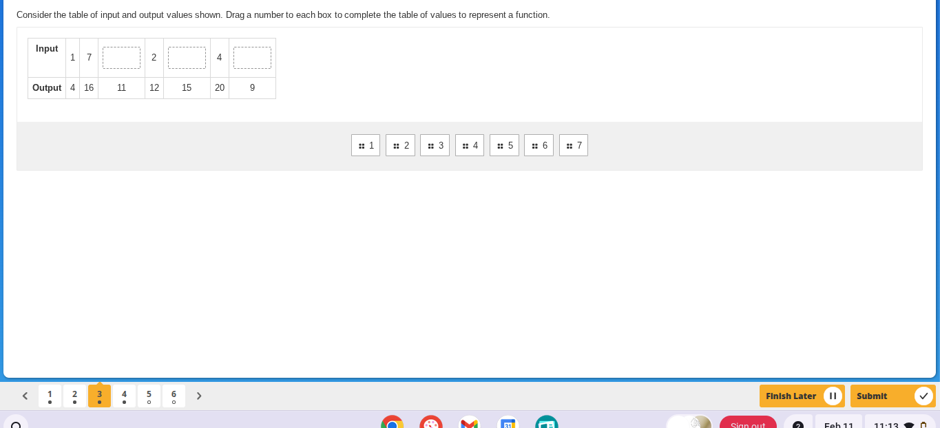 consider the table of input and output values shown. drag a number to e…