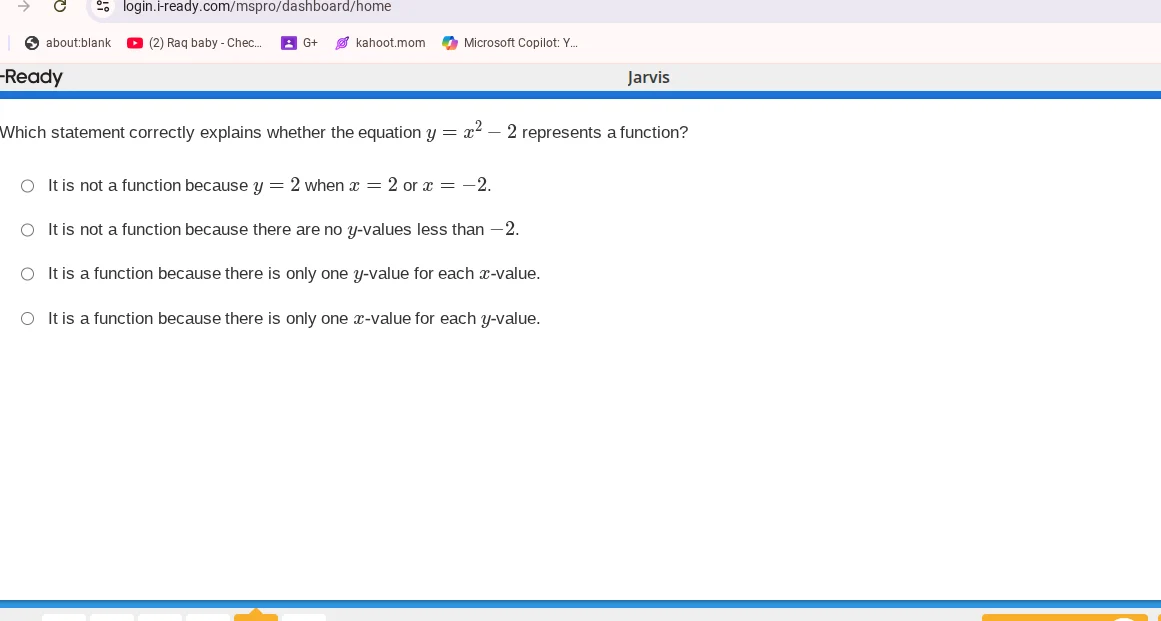 which statement correctly explains whether the equation $y = x^2 - 2$ r…