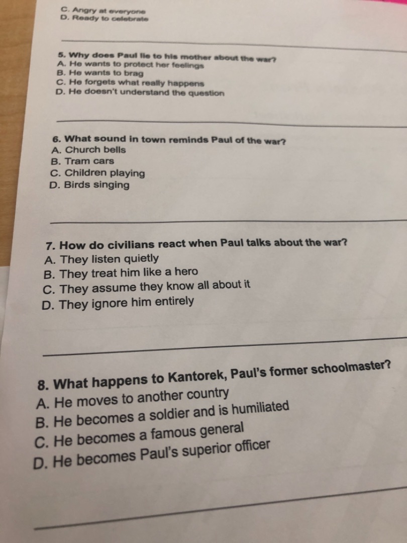 c. angry at everyone d. ready to celebrate 5. why does paul lie to his …