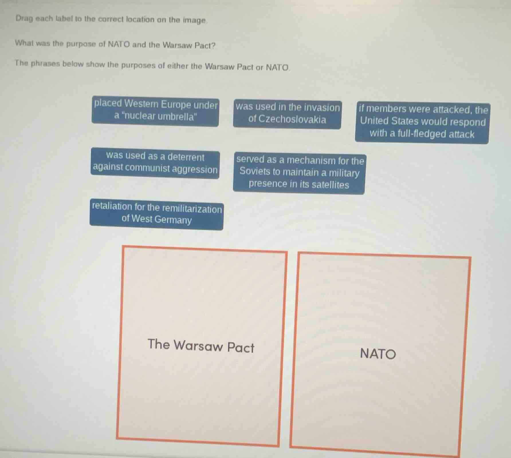 drag each label to the correct location on the image. what was the purp…