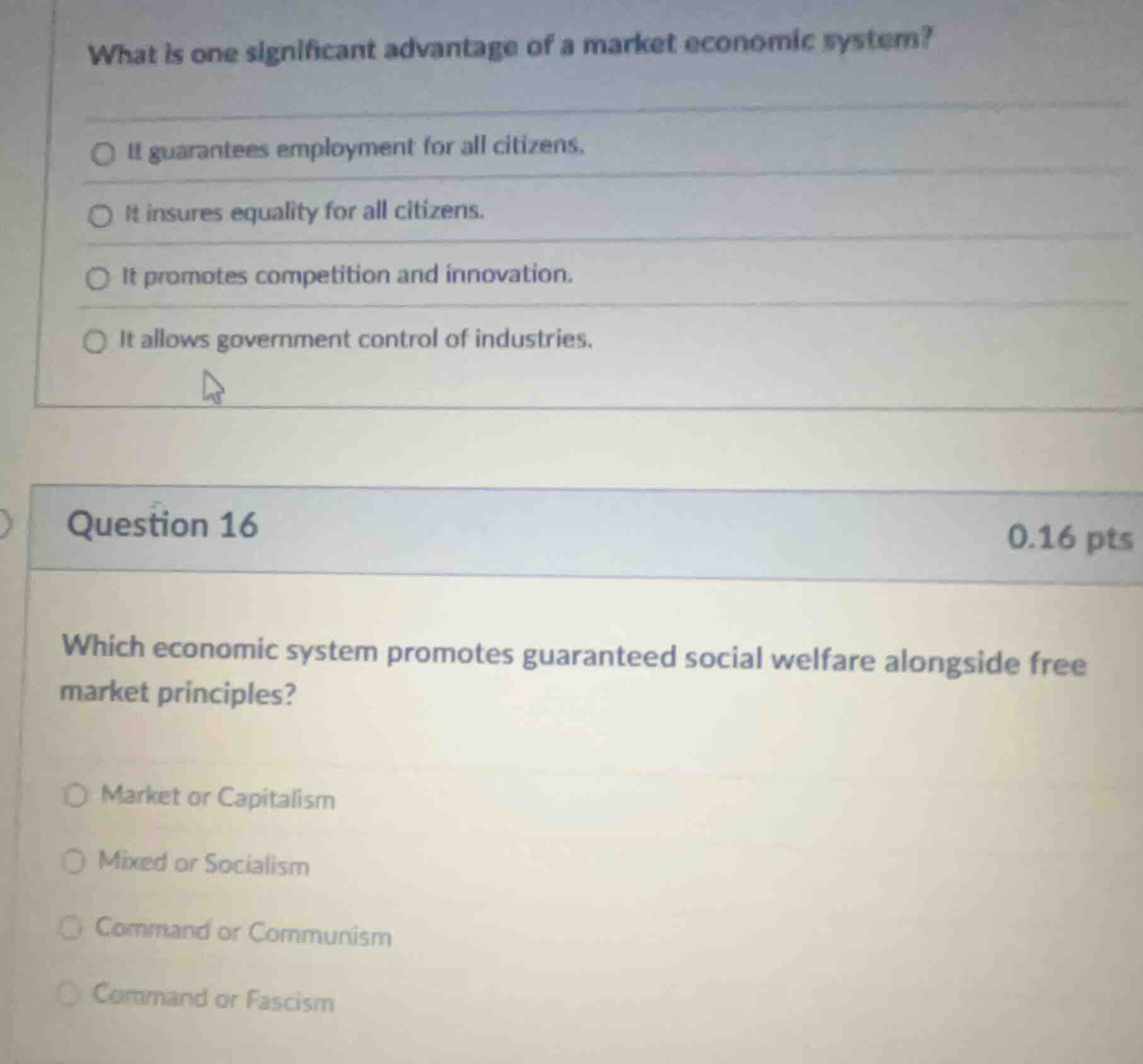 what is one significant advantage of a market economic system?○ it guar…