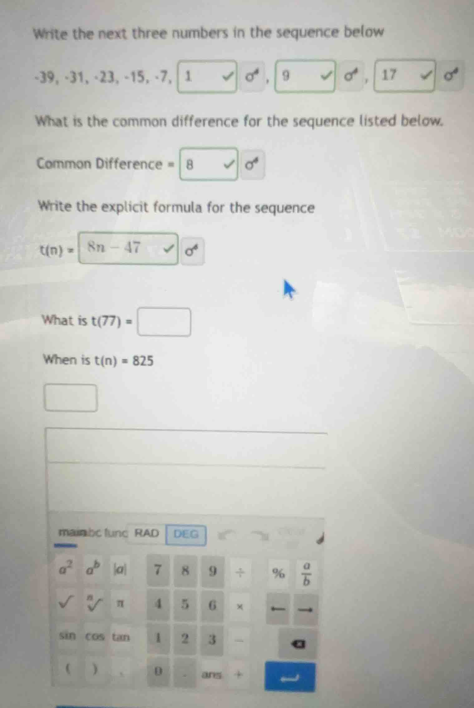 write the next three numbers in the sequence below -39, -31, -23, -15, …