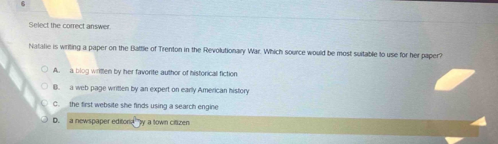 6 select the correct answer. natalie is writing a paper on the battle o…