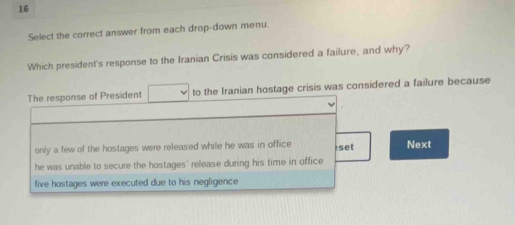 16 select the correct answer from each drop-down menu. which presidents…
