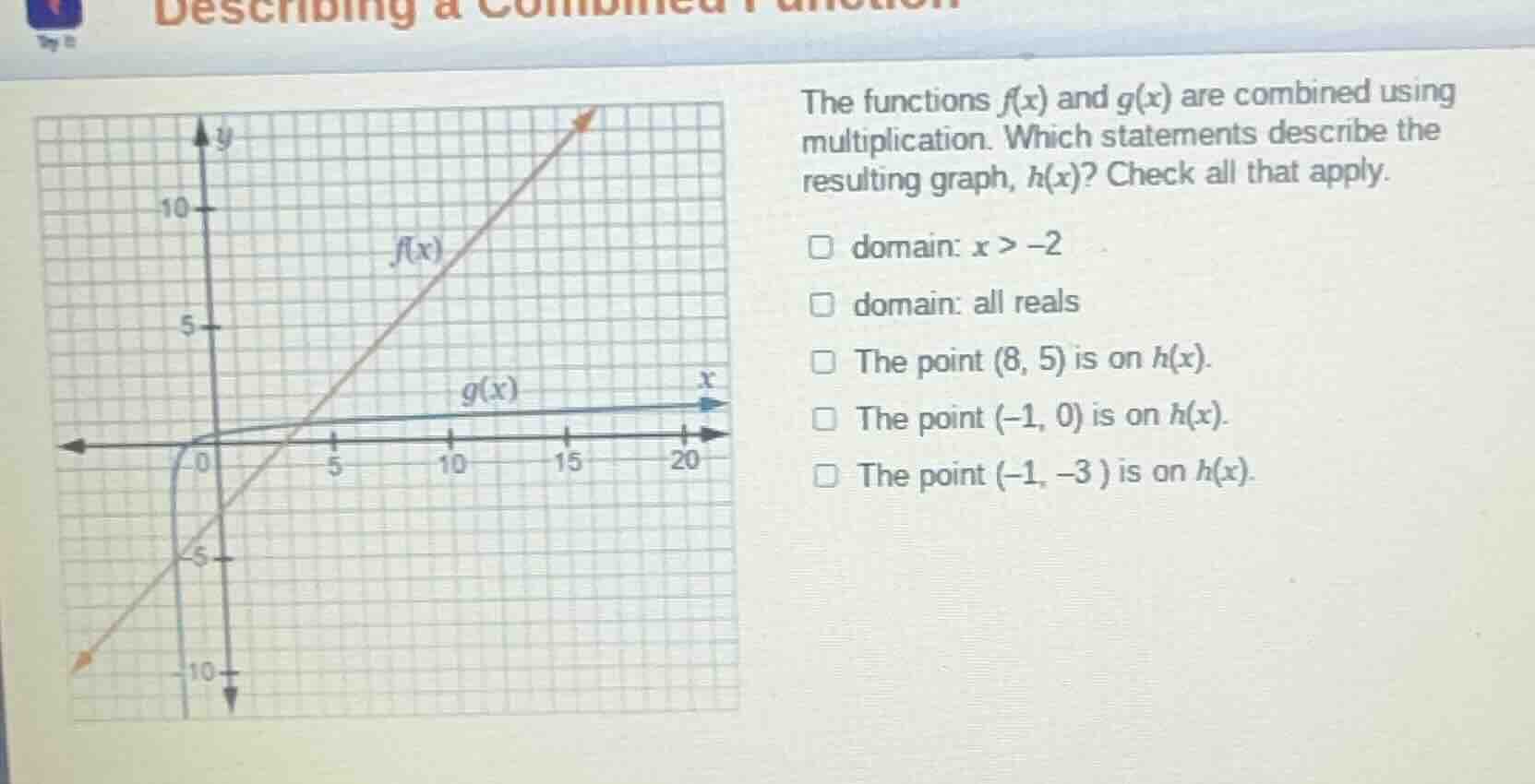 describing a combined function the functions $f(x)$ and $g(x)$ are comb…