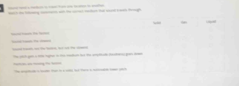 sound needs a medium to travel from one location to another.match the f…