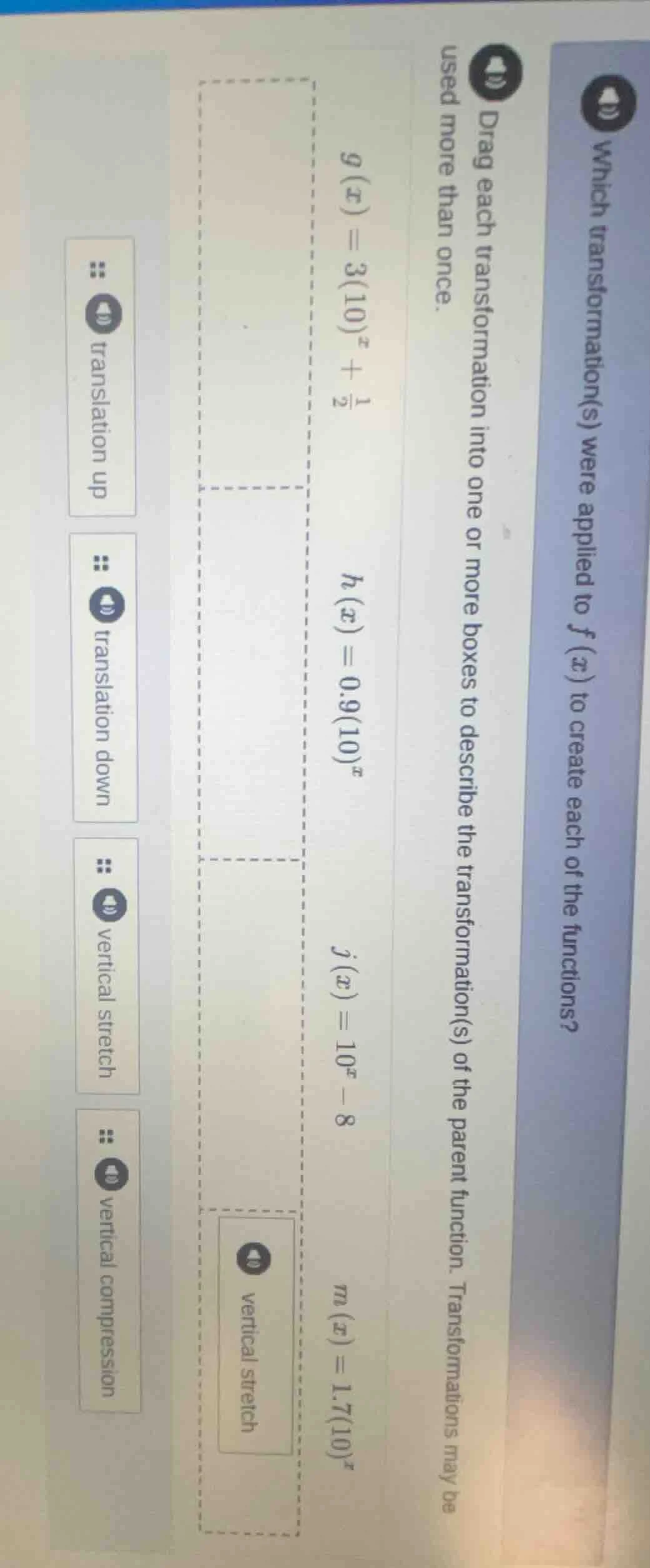 which transformation(s) were applied to $f(x)$ to create each of the fu…