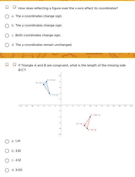 1. how does reflecting a figure over the x-axis affect its coordinates?…