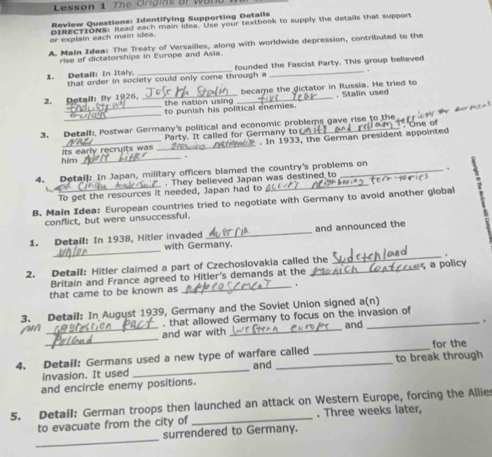 lesson 1 the origins of world war iireview questions: identifying suppo…