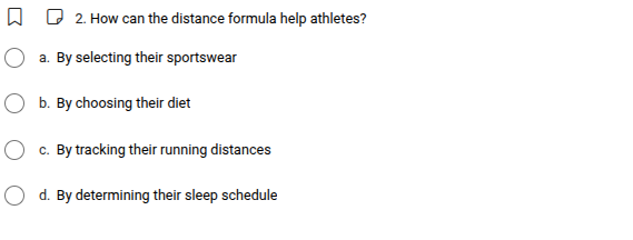 2. how can the distance formula help athletes? a. by selecting their sp…