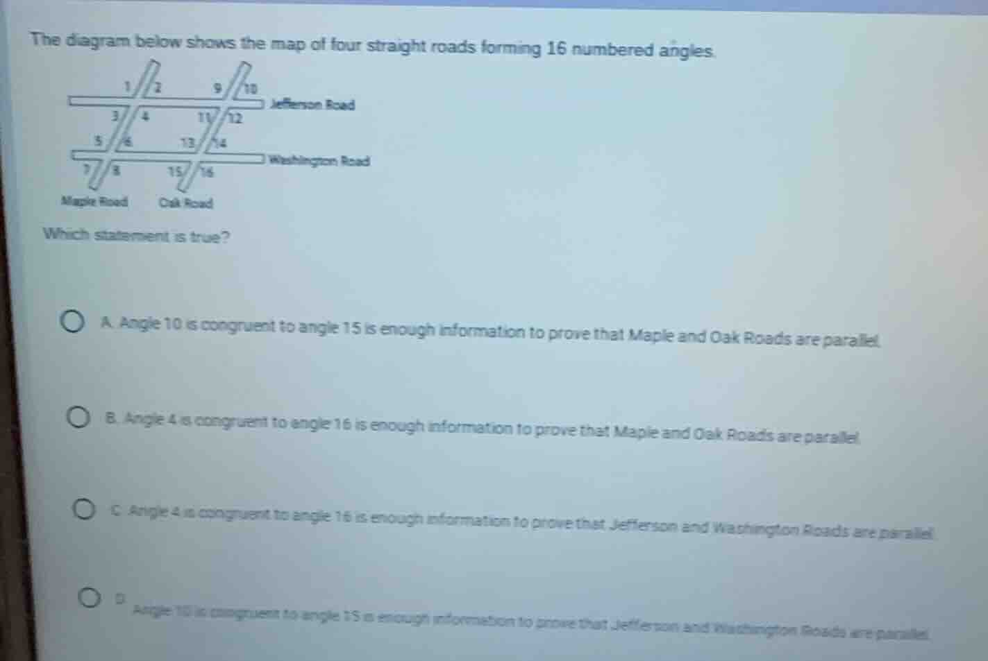the diagram below shows the map of four straight roads forming 16 numbe…
