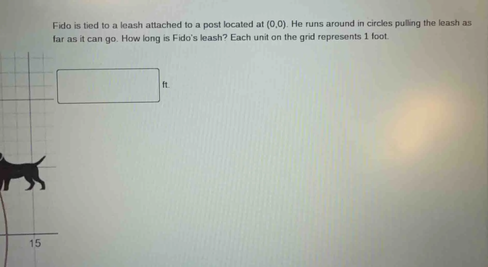 fido is tied to a leash attached to a post located at (0,0). he runs ar…