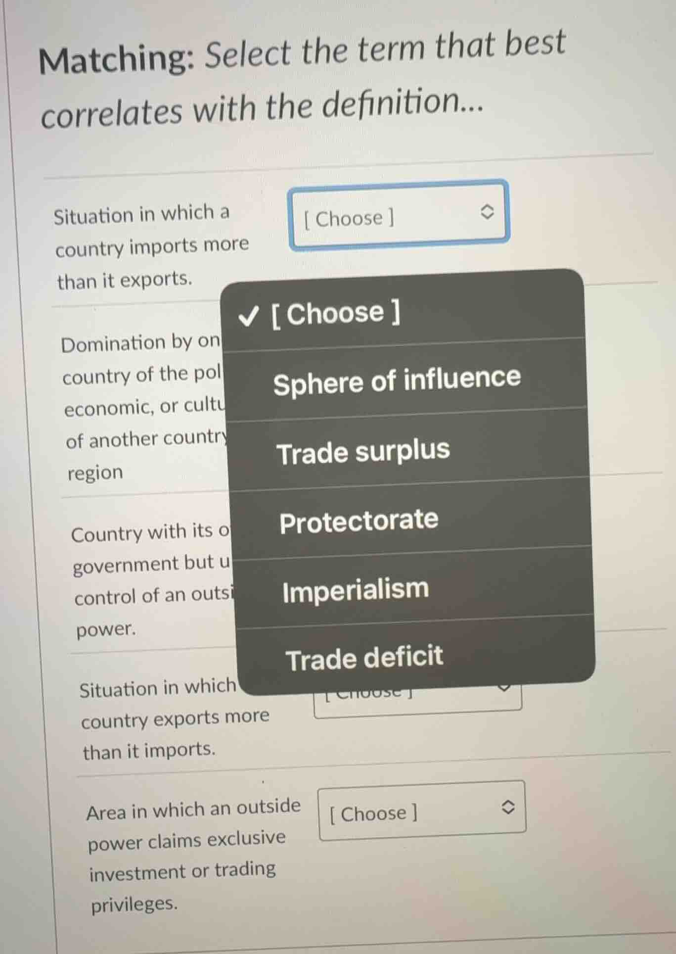 matching: select the term that best correlates with the definition... 1…