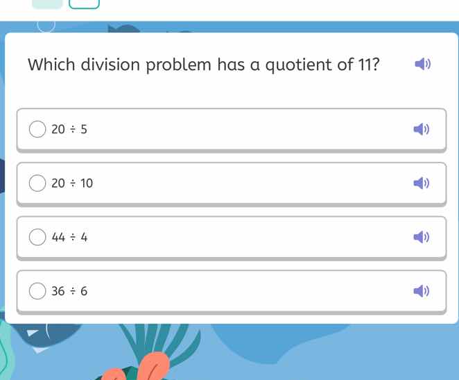 which division problem has a quotient of 11?20 ÷ 520 ÷ 1044 ÷ 436 ÷ 6