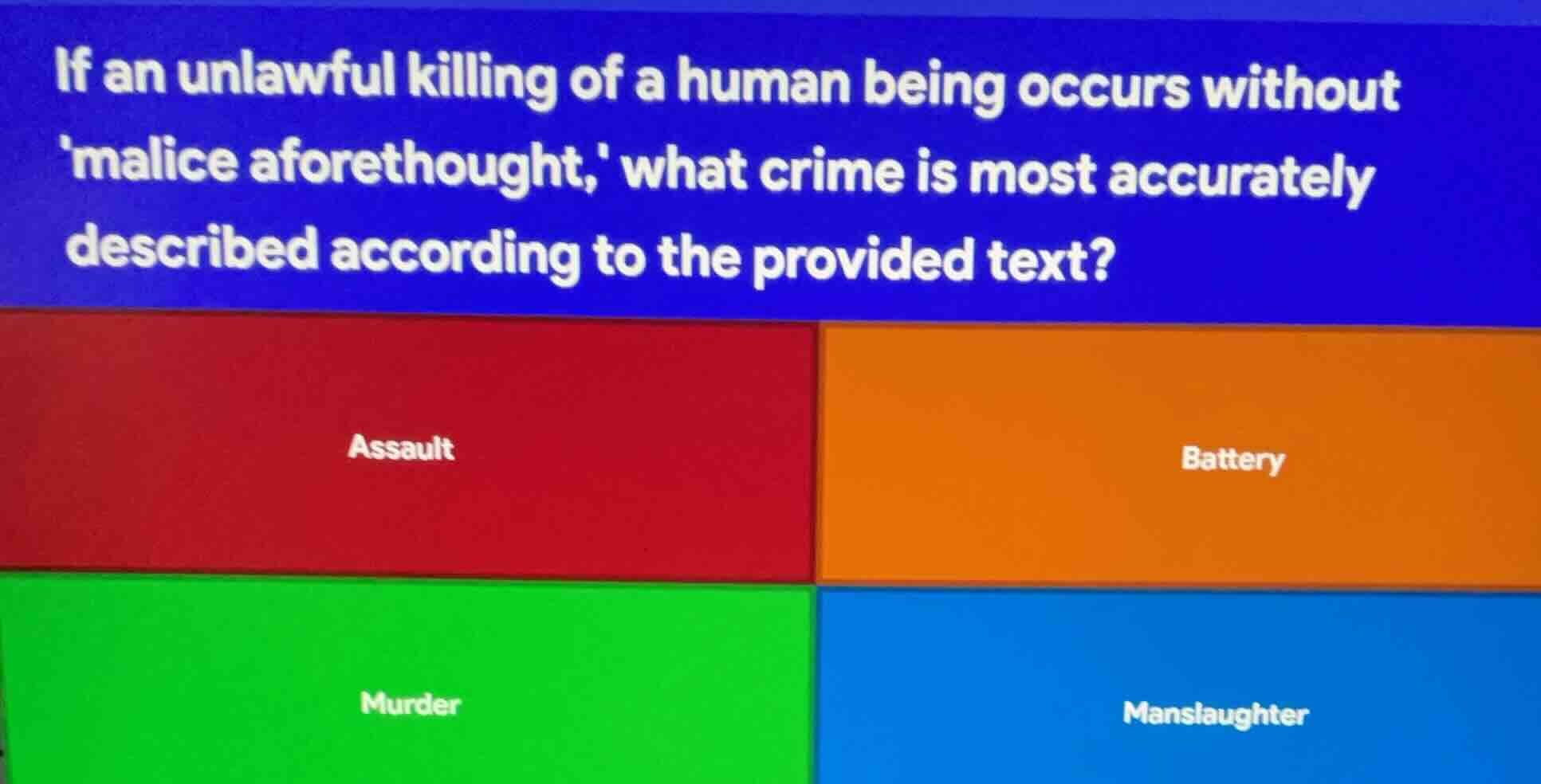 if an unlawful killing of a human being occurs without malice aforethou…