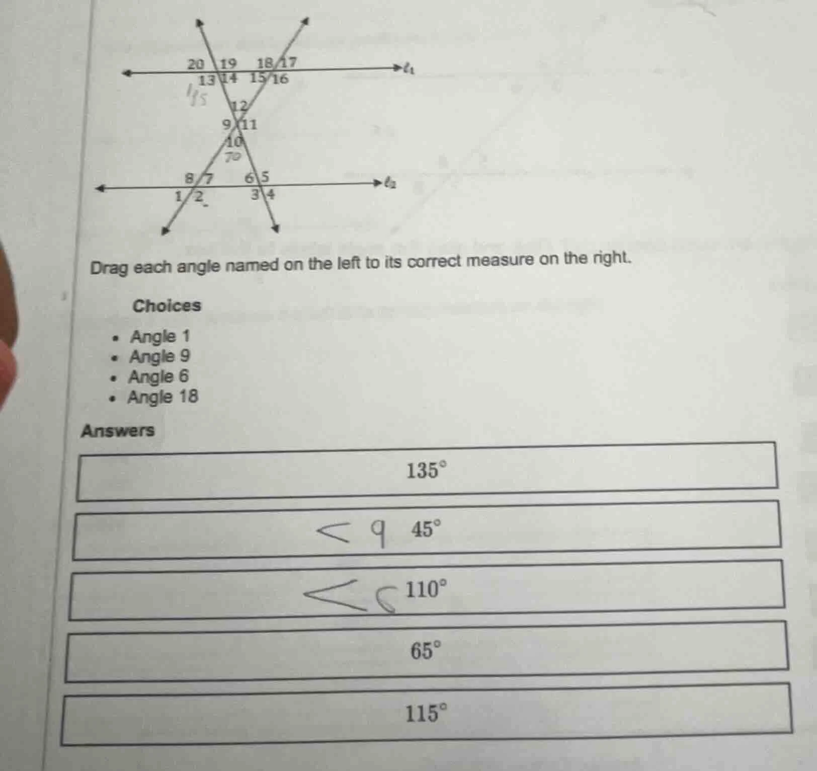drag each angle named on the left to its correct measure on the right. …