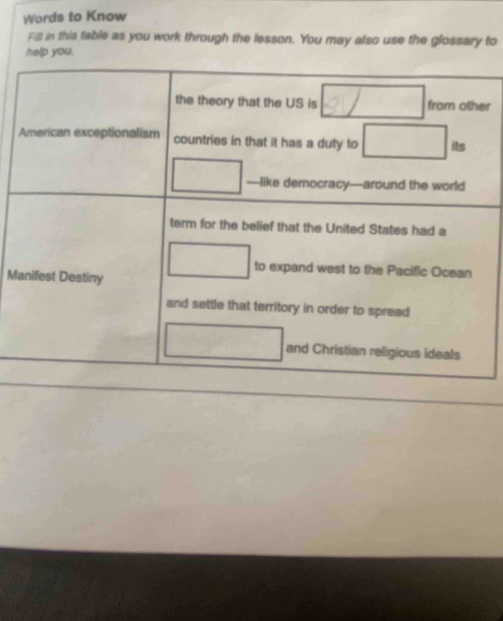 words to know fill in this table as you work through the lesson. you ma…