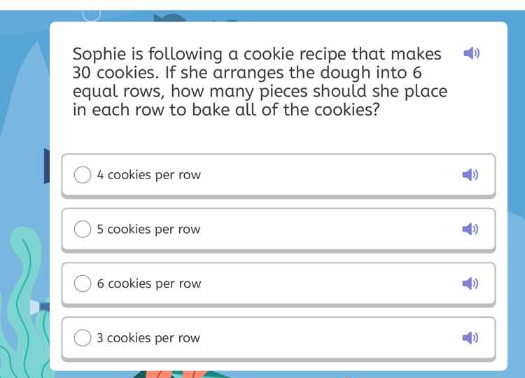 sophie is following a cookie recipe that makes 30 cookies. if she arran…