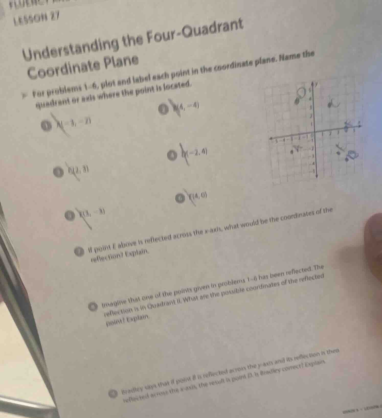 lesson 27 understanding the four-quadrant coordinate plane > for proble…