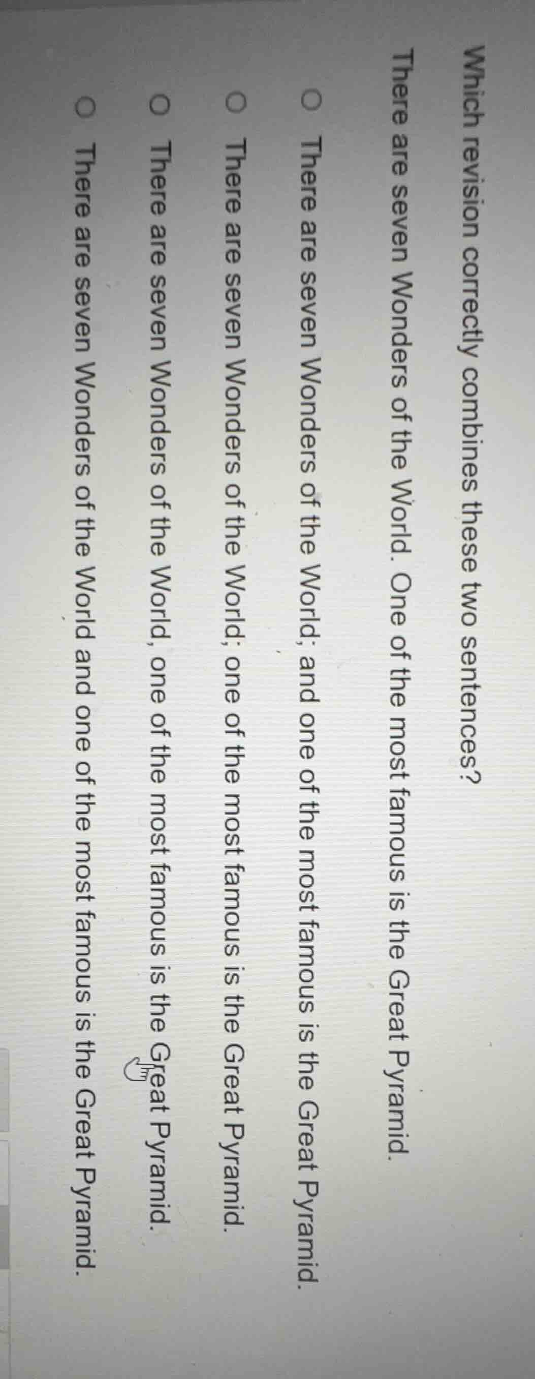 which revision correctly combines these two sentences? there are seven …