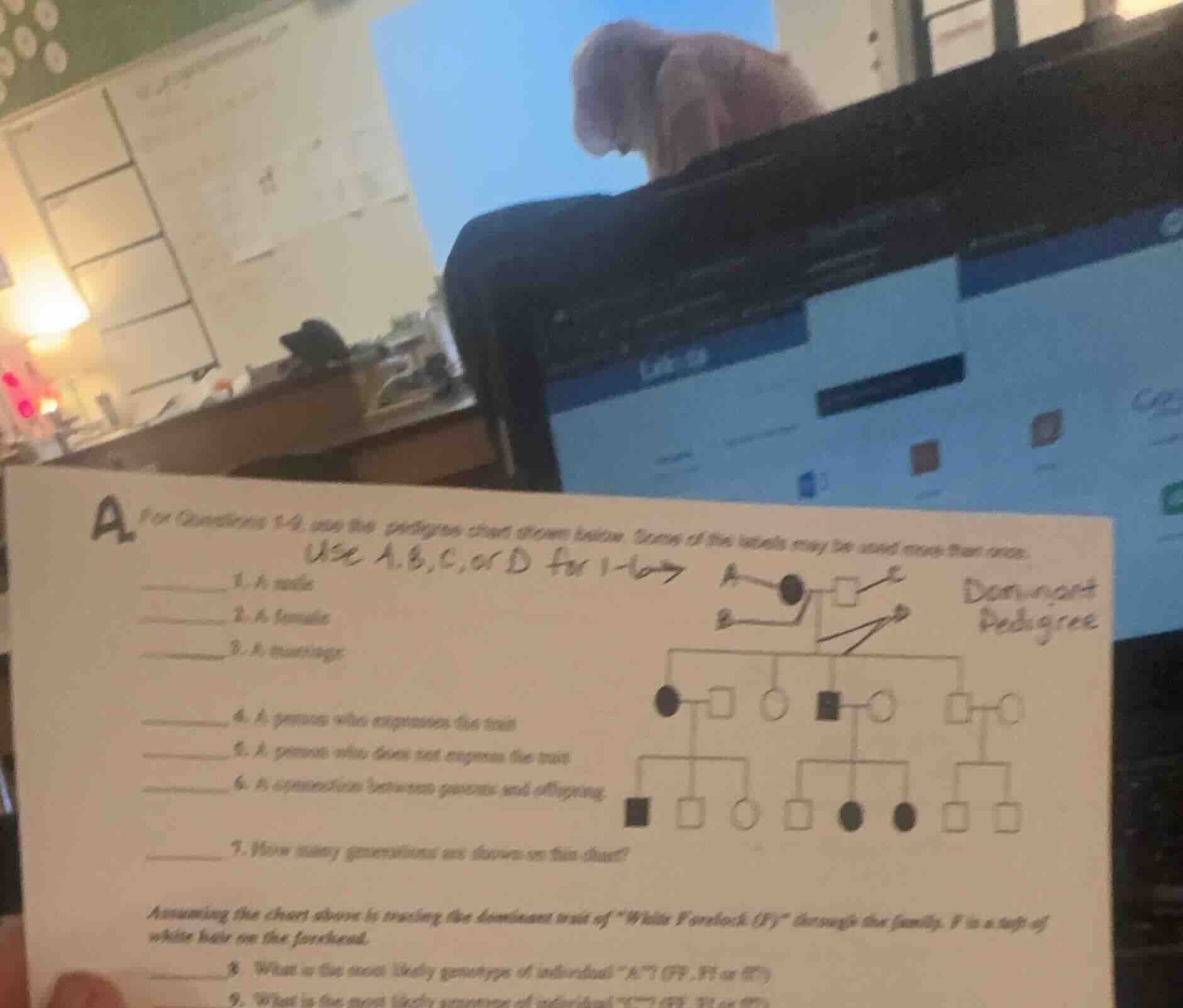 a. for questions 1-9, use the pedigree chart shown below. some of the l…