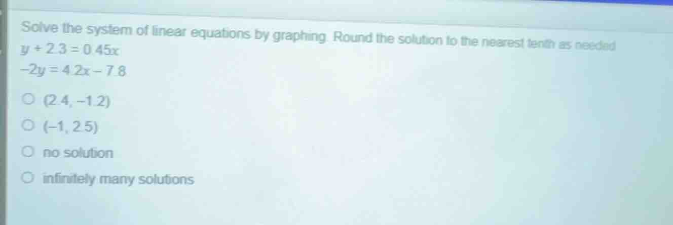 solve the system of linear equations by graphing. round the solution to…
