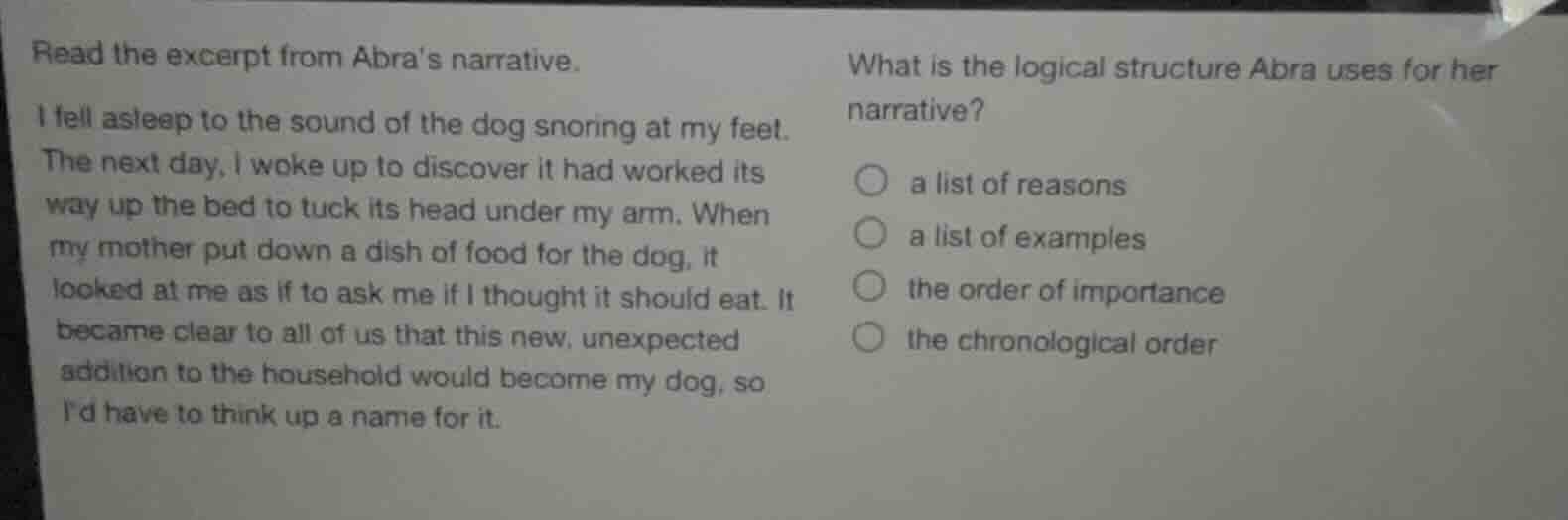 read the excerpt from abras narrative. i fell asleep to the sound of th…