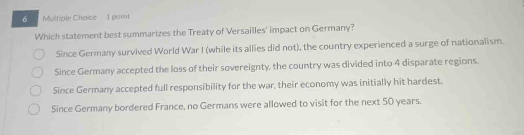 6 multiple choice 1 point which statement best summarizes the treaty of…