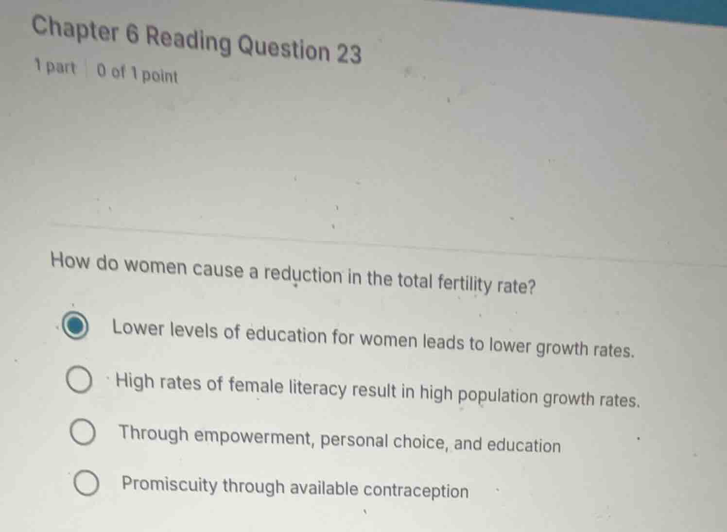 chapter 6 reading question 23 1 part 0 of 1 point how do women cause a …