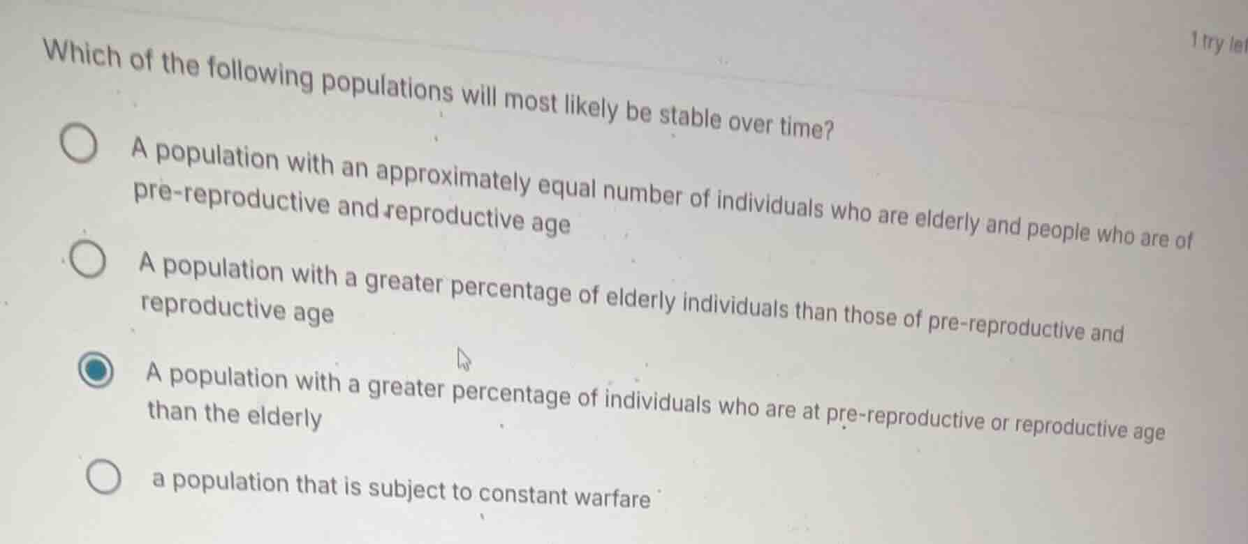 which of the following populations will most likely be stable over time…