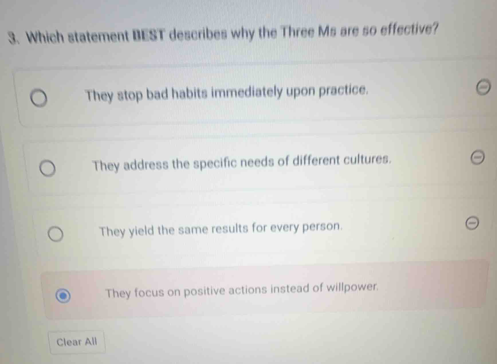 3. which statement best describes why the three ms are so effective? th…
