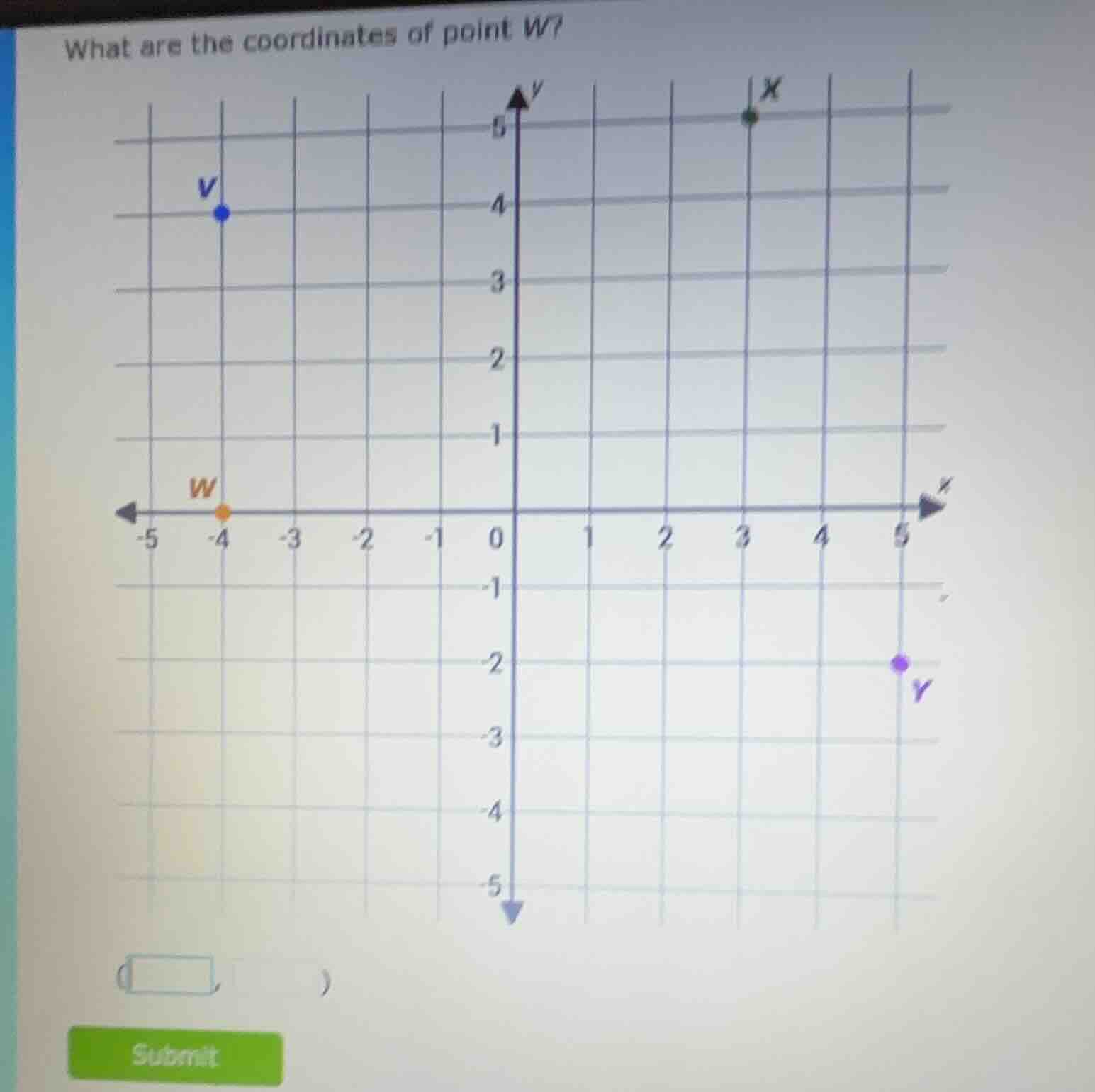 what are the coordinates of point w?