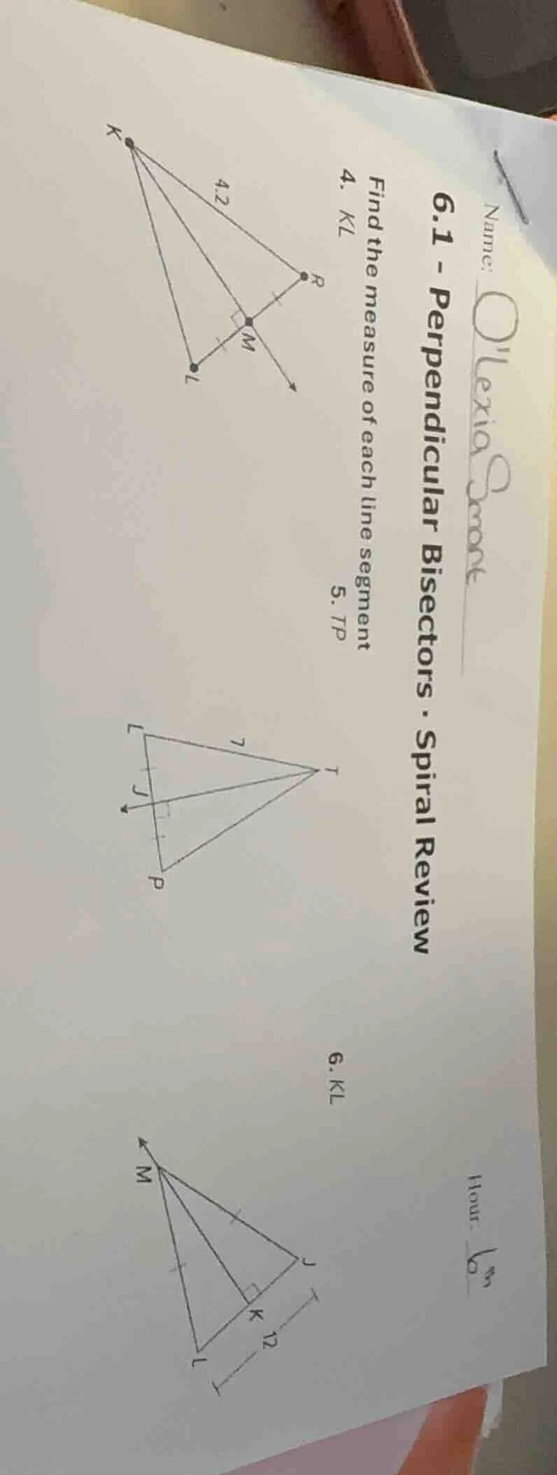 name: olexia smarthour: 6m6.1 - perpendicular bisectors · spiral review…