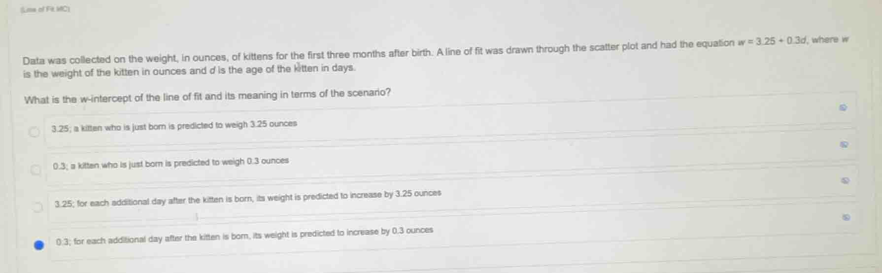 data was collected on the weight, in ounces, of kittens for the first t…