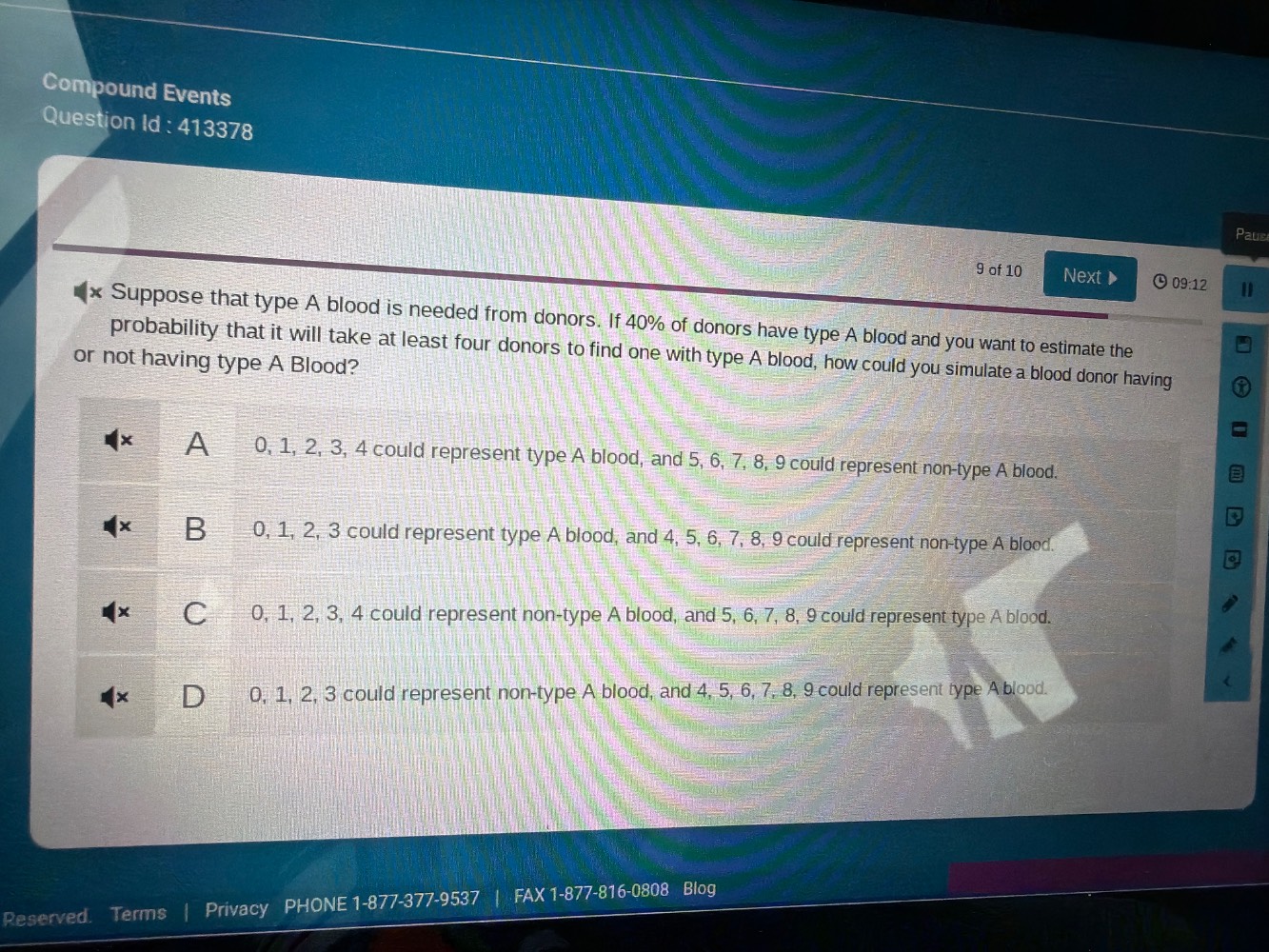 compound events question id : 413378 9 of 10 suppose that type a blood …