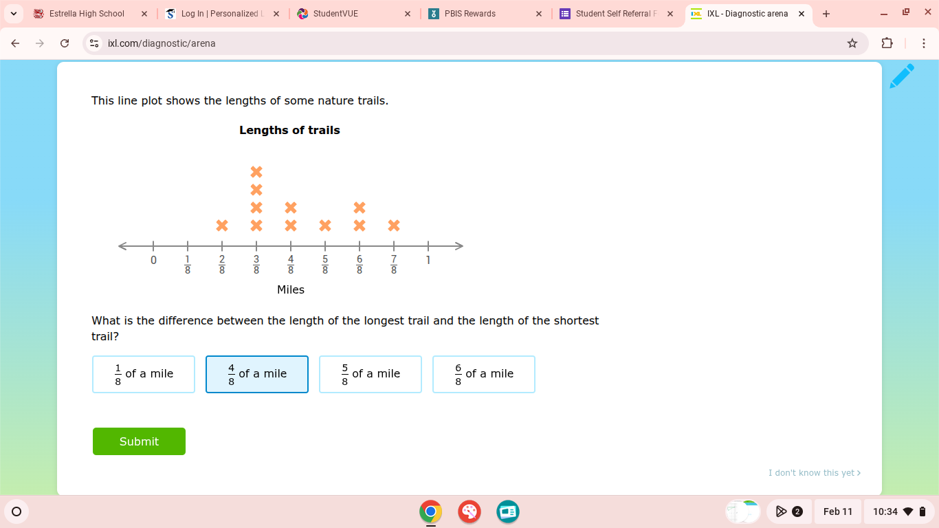 this line plot shows the lengths of some nature trails. lengths of trai…