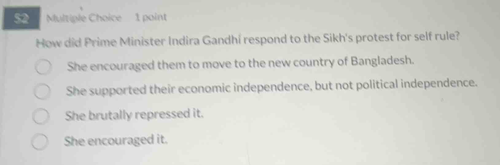 s2 multiple choice 1 point how did prime minister indira gandhi respond…