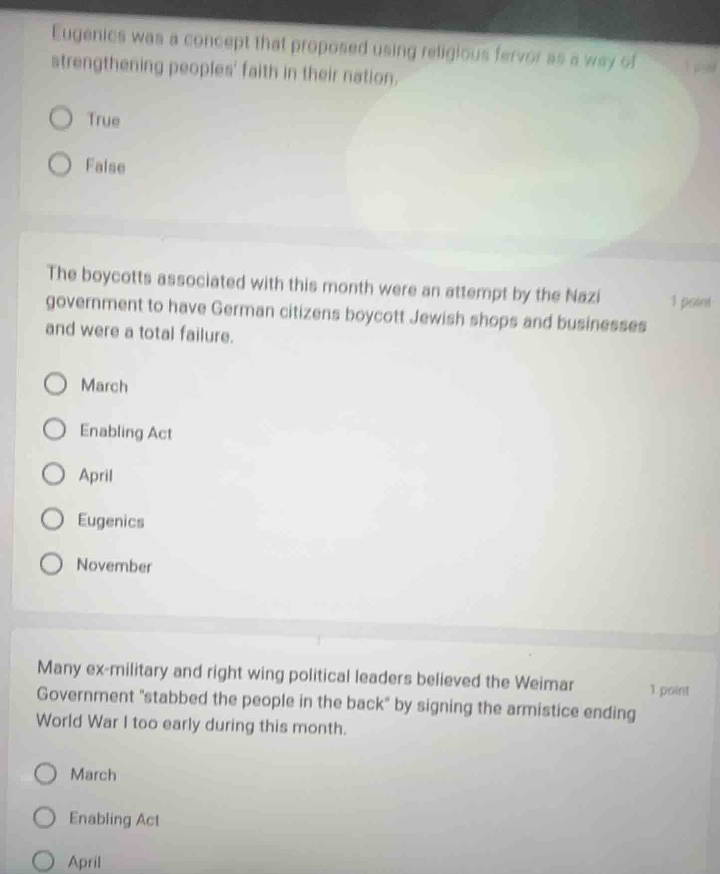 1. eugenics was a concept that proposed using religious fervor as a way…