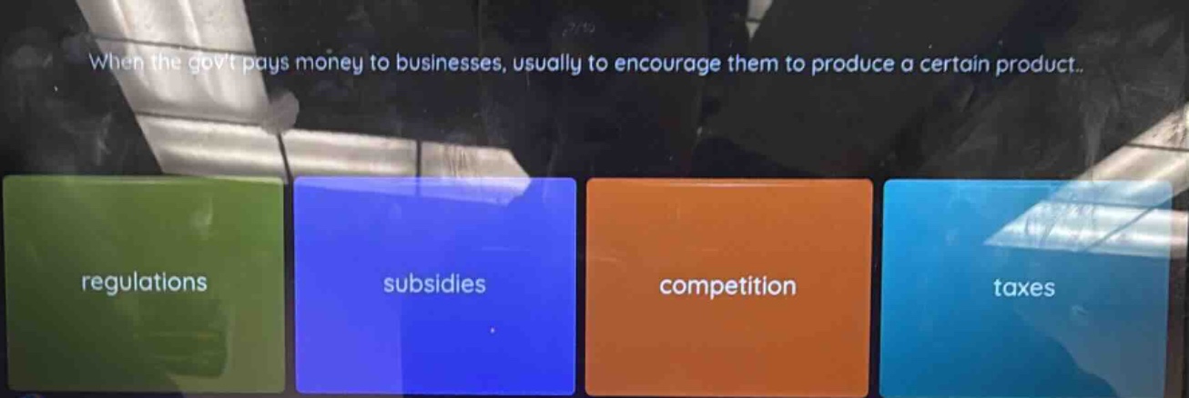 when the govt pays money to businesses, usually to encourage them to pr…