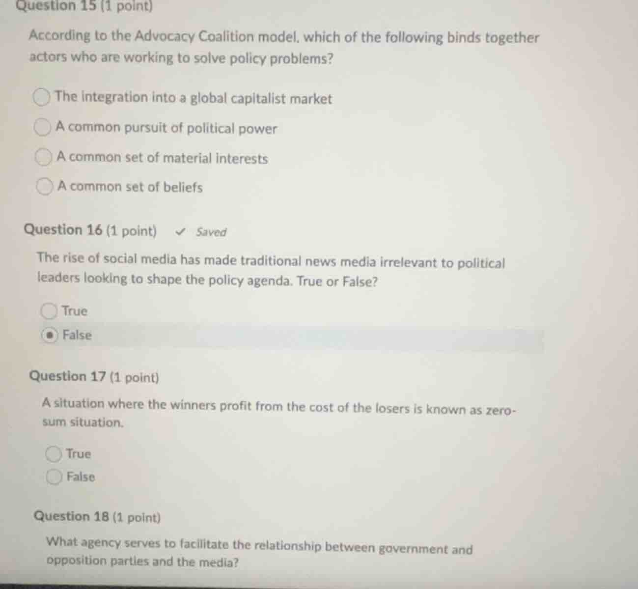 question 15 (1 point)according to the advocacy coalition model, which o…