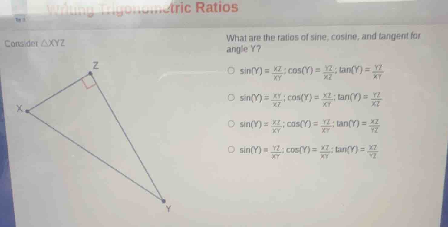 writing trigonometric ratios consider $\\triangle xyz$ what are the rat…